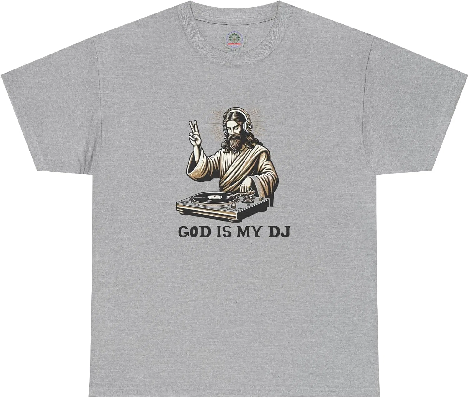 Мужская футболка с принтом God is My DJ, хлопковая, серый меланж