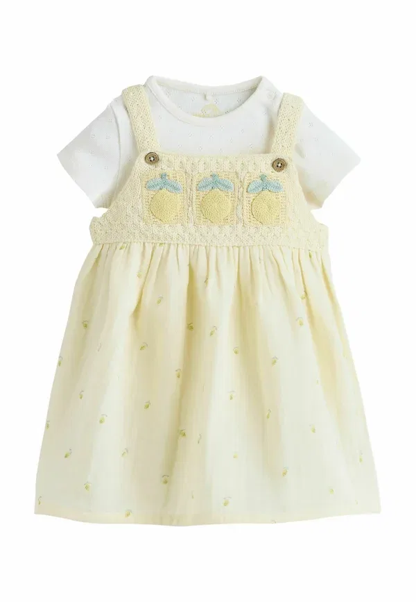 Комплект из сарафана и боди, хлопок, Regular fit - pinafore and bodysuit 2 piece set, Next, Yellow Lemon Crochet, желтый