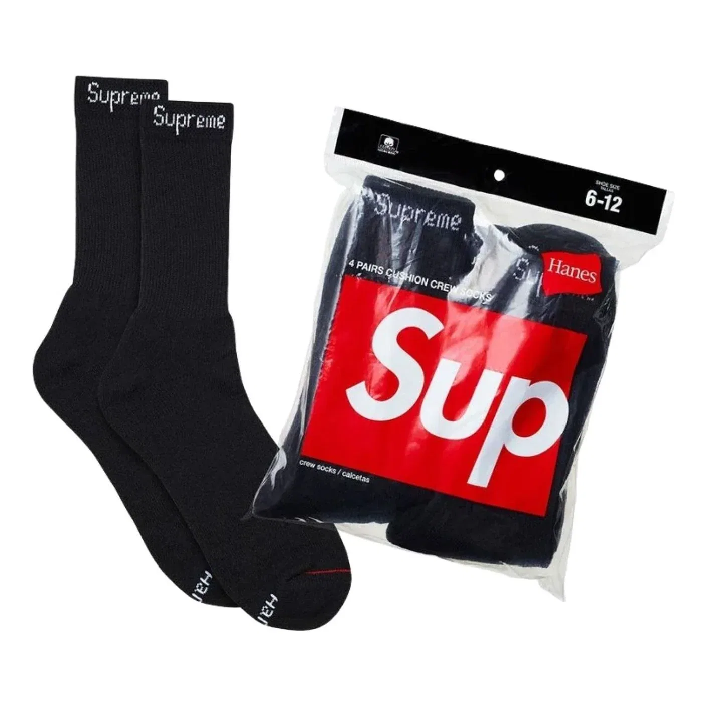 Мужские носки Hanes FW26 Crew Socks (4 Pack) 'Black' Supreme, черный
