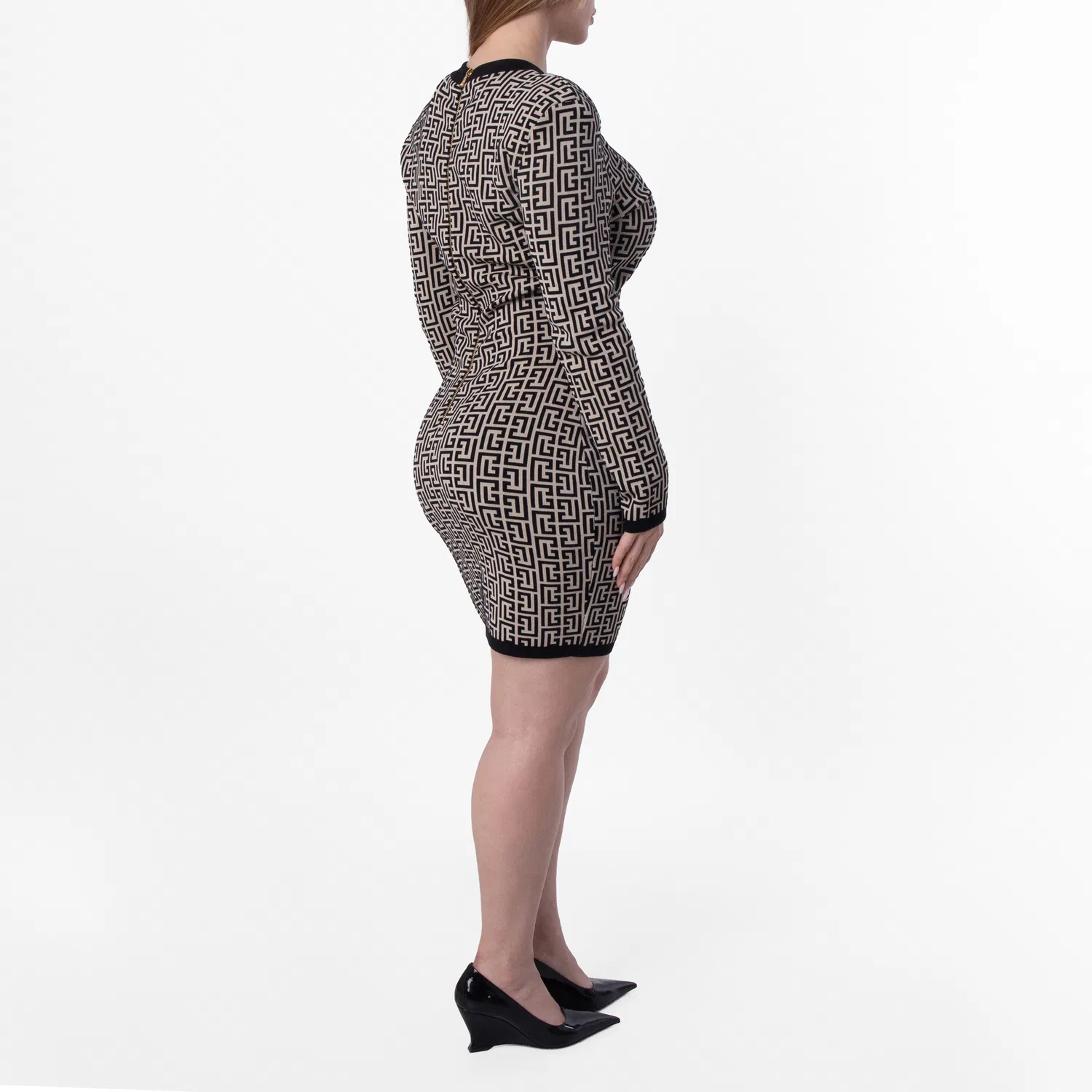 Платье мини с жаккардовым принтом Jacquard Monogram Balmain, Gfe Ivoire/Black — фото 4