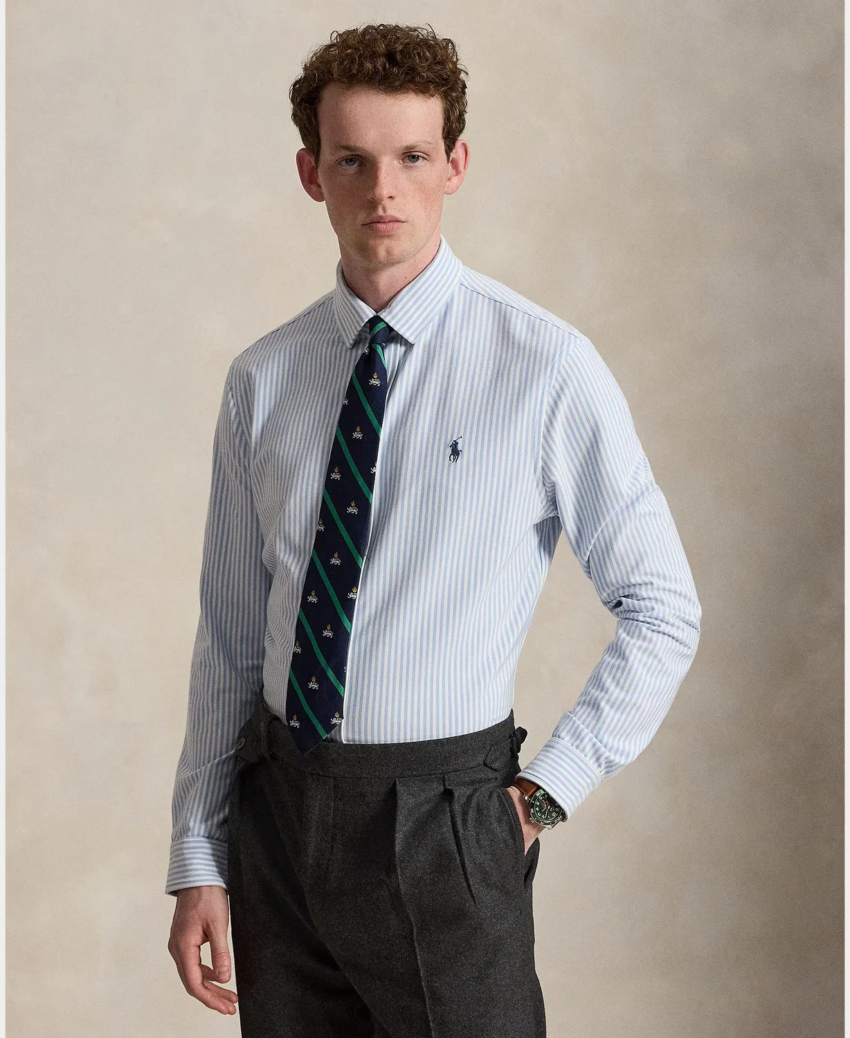 Мужская рубашка в полоску, Oxford Slim Fit, Polo Ralph Lauren, голубой