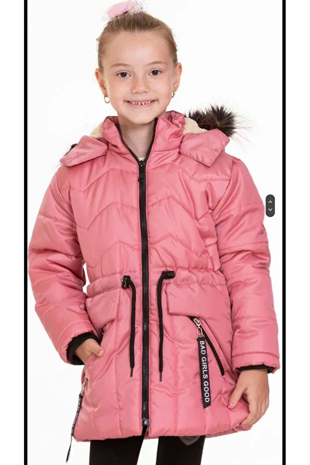 Детское пальто для девочек водонепроницаемое с меховым капюшоном Öfi Kids, Pink