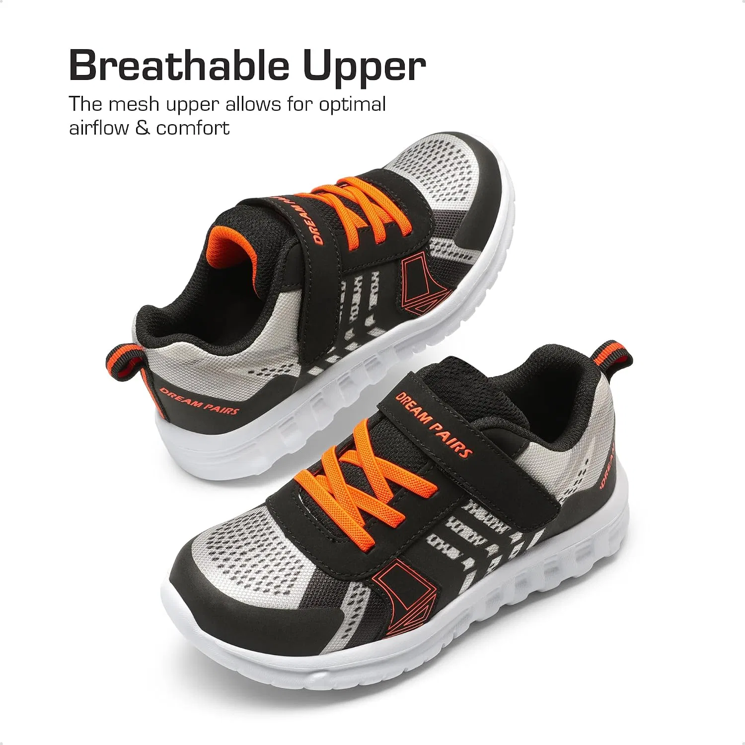 Детские кроссовки для бега DREAM PAIRS, Black/Grey/Orange — фото 4