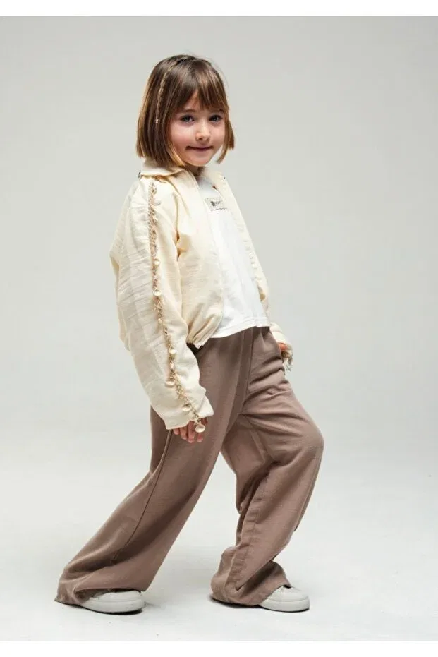 Детская куртка для девочек хлопковая Limi girl's soft raw linen combed cotton lined summer jacket with shell details Loco Loco, Nude Color