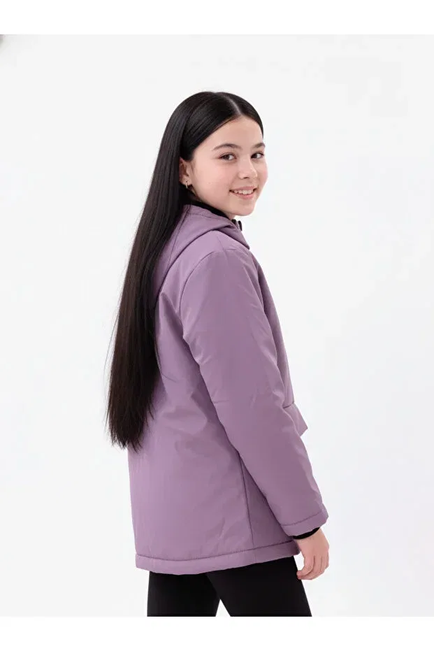 Детское зимнее пальто-парка для девочек с капюшоном Siyah Iz, Lilac — фото 3
