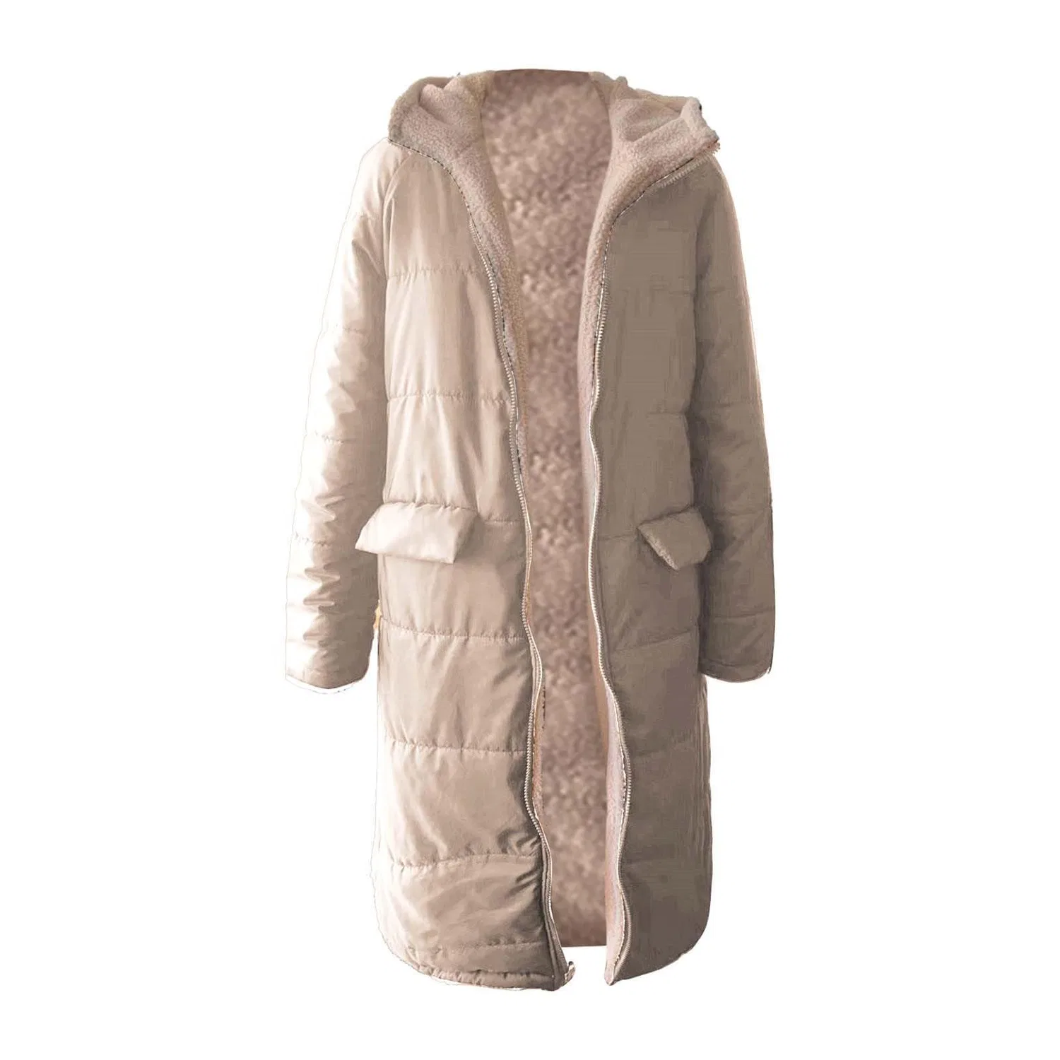 Женское зимнее пальто с капюшоном и карманами Classic Elegant Toggle Coat, Beige — фото 4