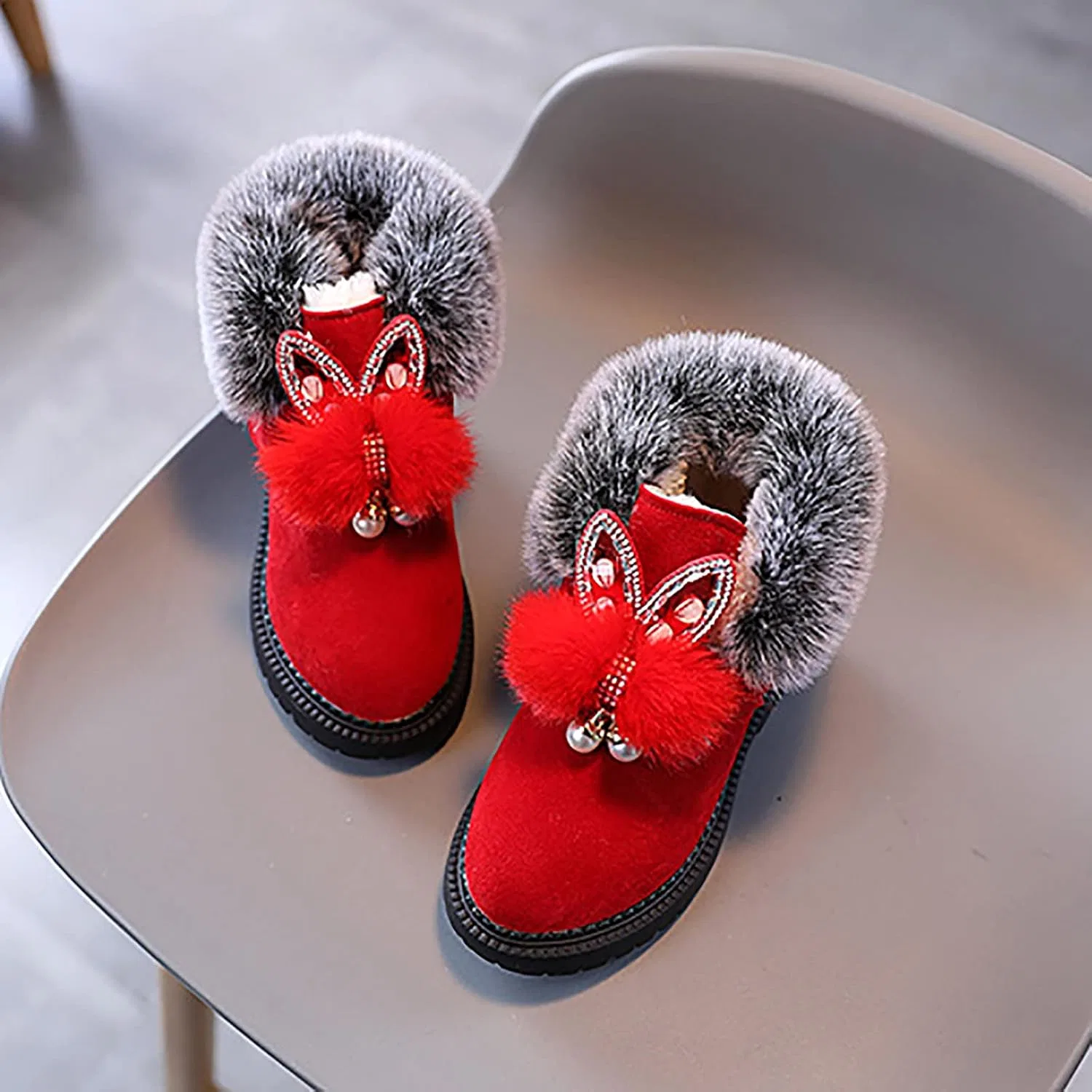 Детские зимние сапоги для девочек с принтом Princess Shoes, Red — фото 3