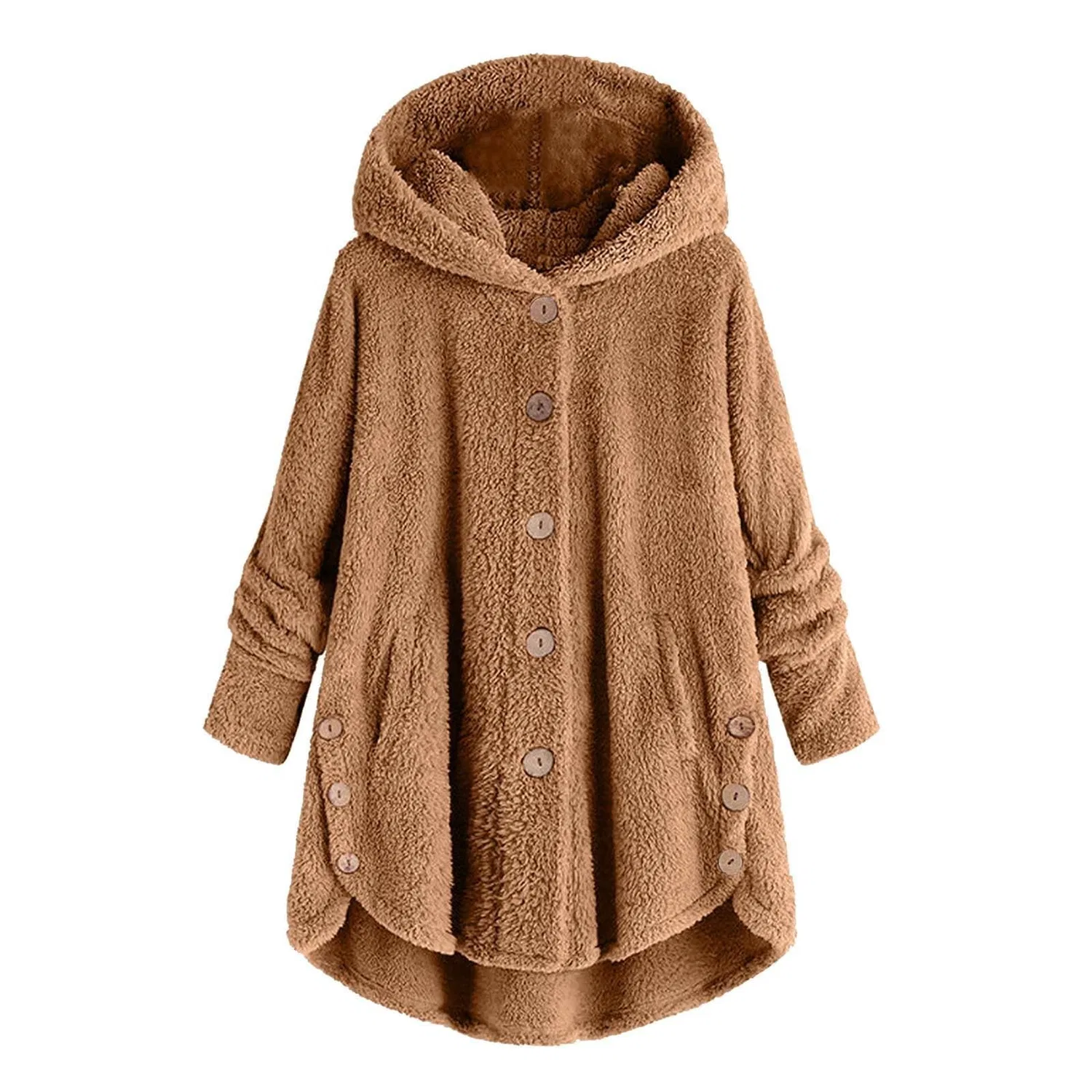 Женская флисовая куртка с капюшоном Oversize Plush Hooded Winter Coat, marrone