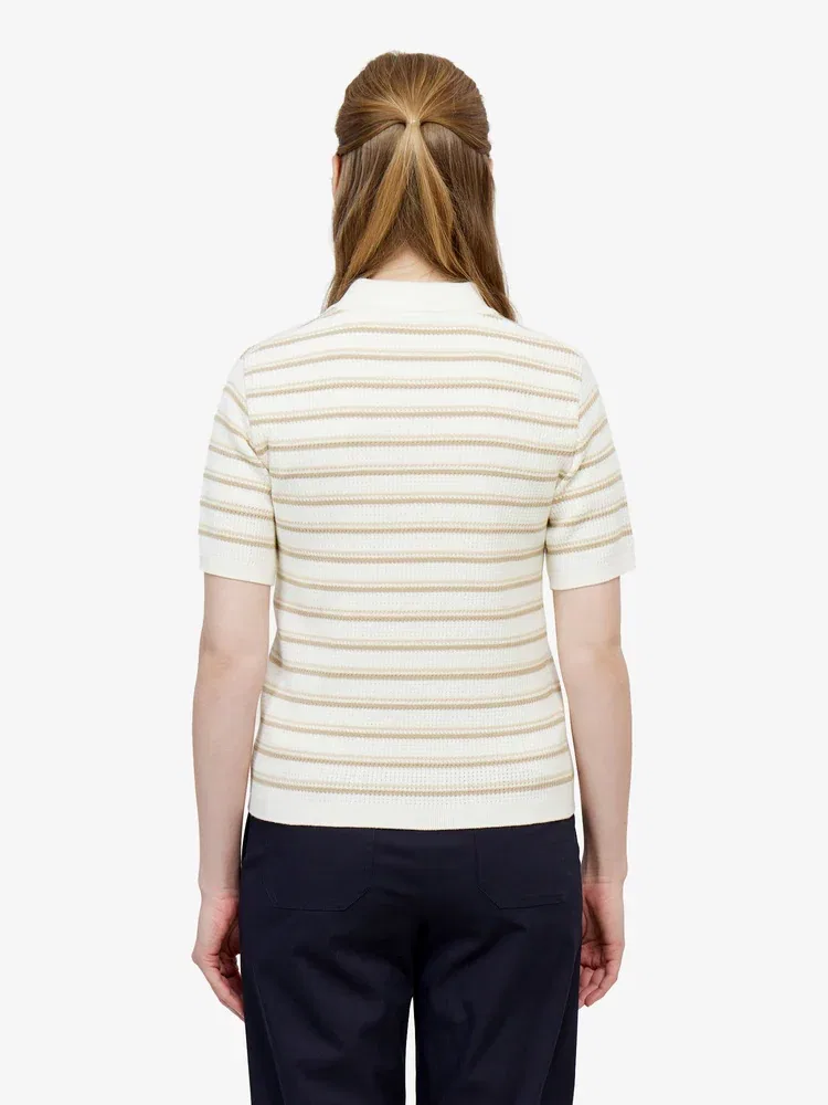 Свитер поло женский LACOSTE Beige, полосатый, из хлопка — фото 3