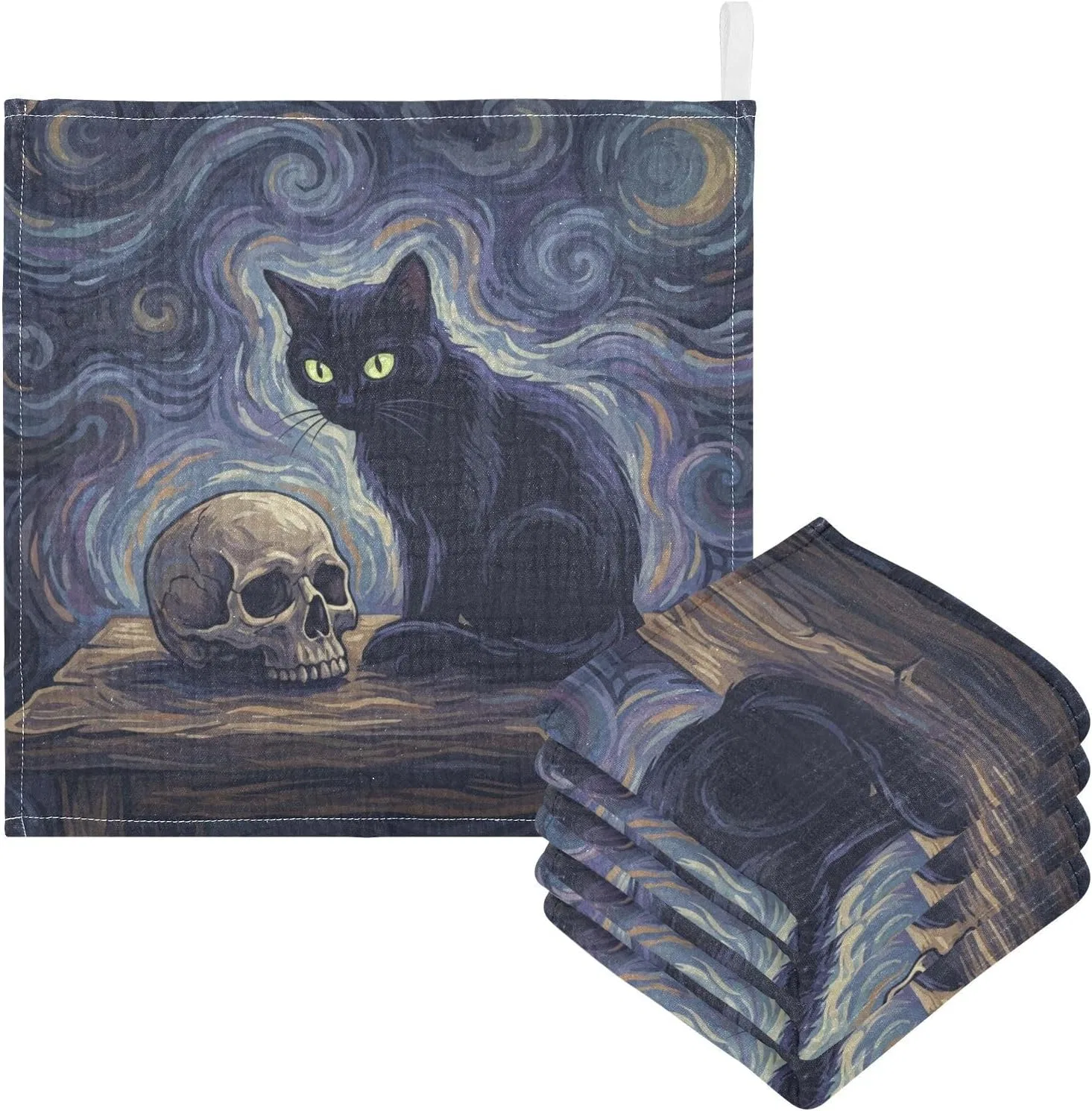 Мочалка детская из муслина 4 слоя, GuoChe, 3 шт, 30x30 см, Schwarzer Katzenschädel — фото 3