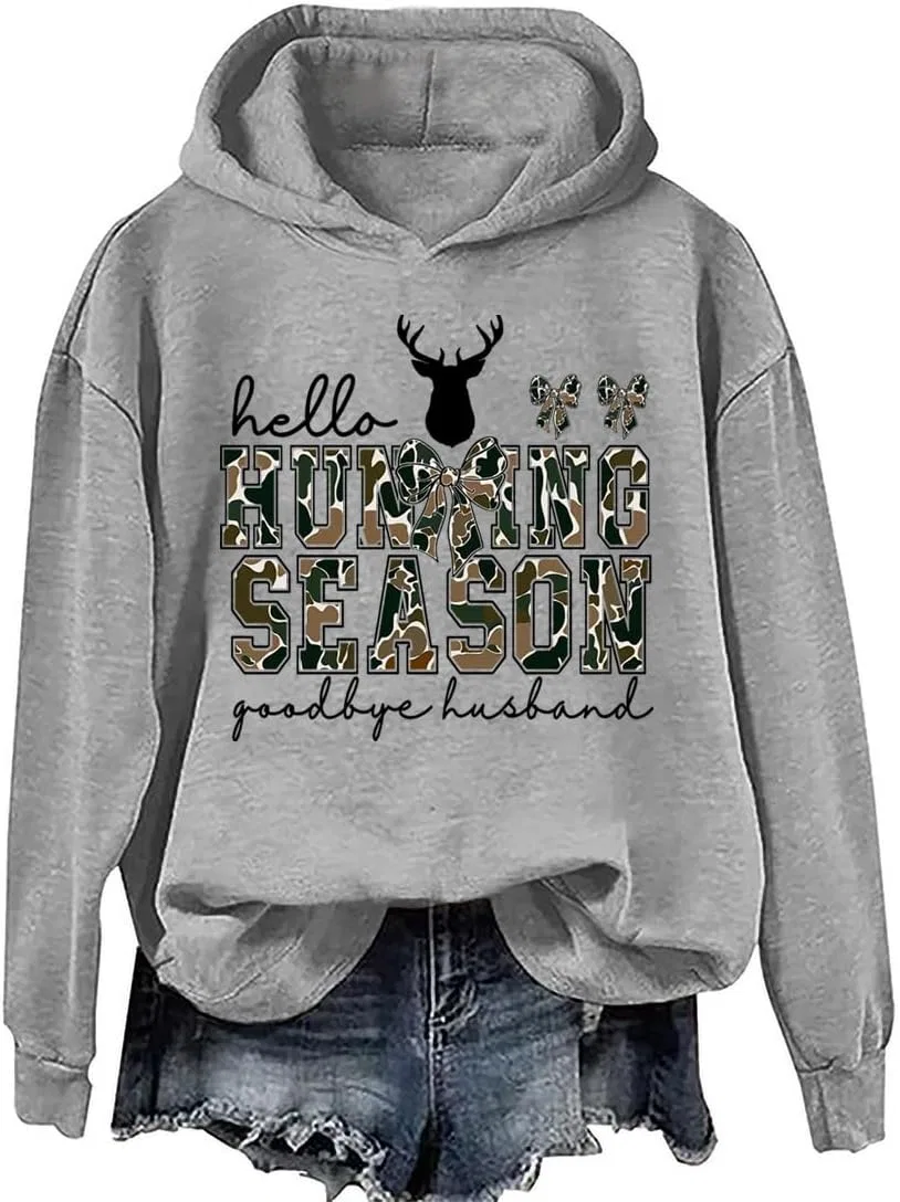 Мужское худи с принтом, Hello Hunting Season Goodbye Husband, Grey-H