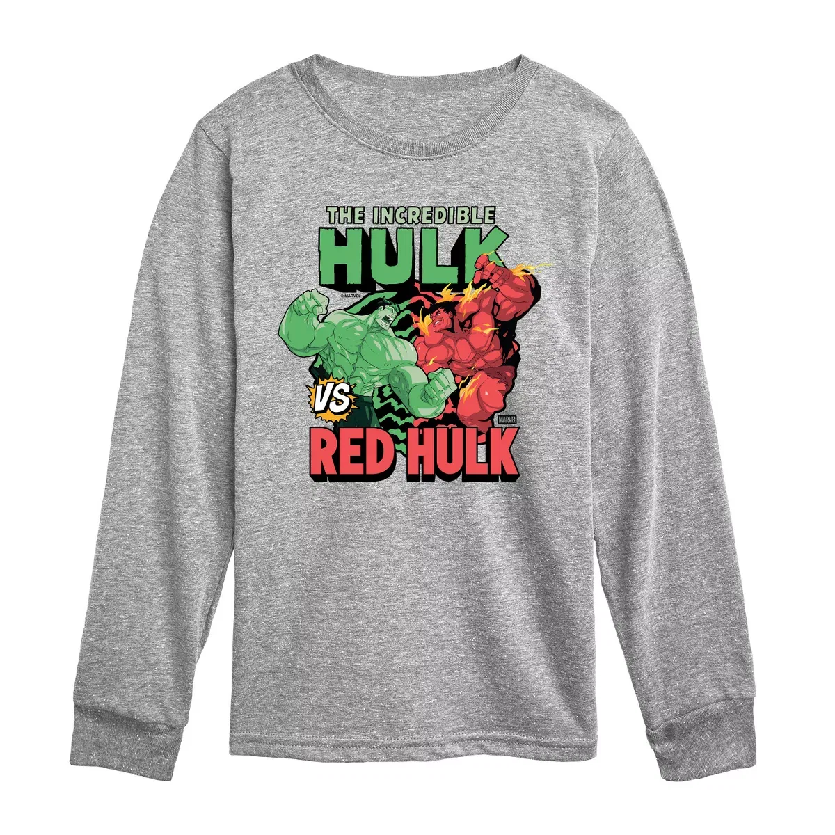 Детское лонгслив с принтом Hulk vs. Red Hulk Marvel, Athletic Heather