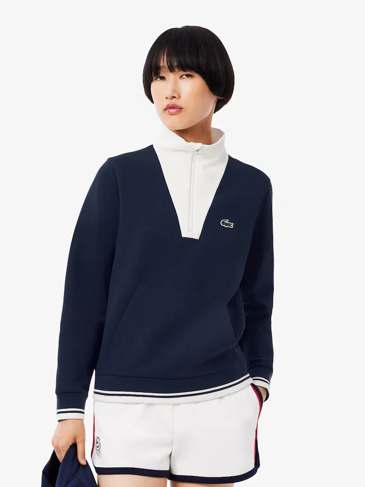 Свитшот женский LACOSTE Heritage полузастегнутый, теннисный, темно-синий