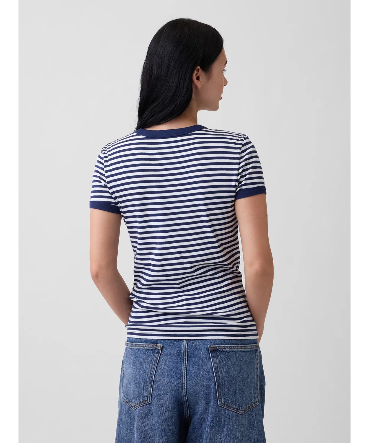 Женская футболка с длинным рукавомModern Rib GAP, White/Navy — фото 2