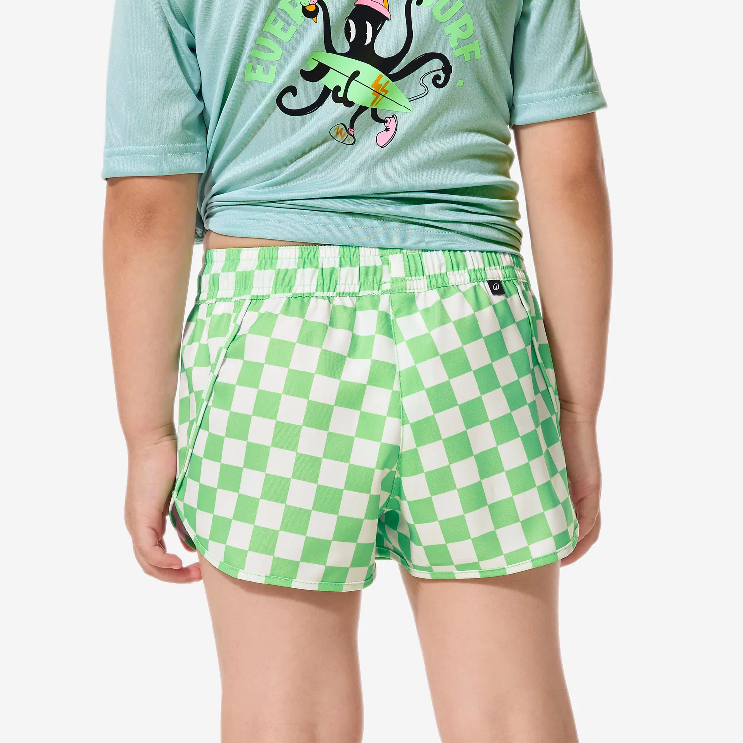 Детские шорты для плавания с принтом в клетку Boardshorts Madchen 100, Decathlon, Grun — фото 3