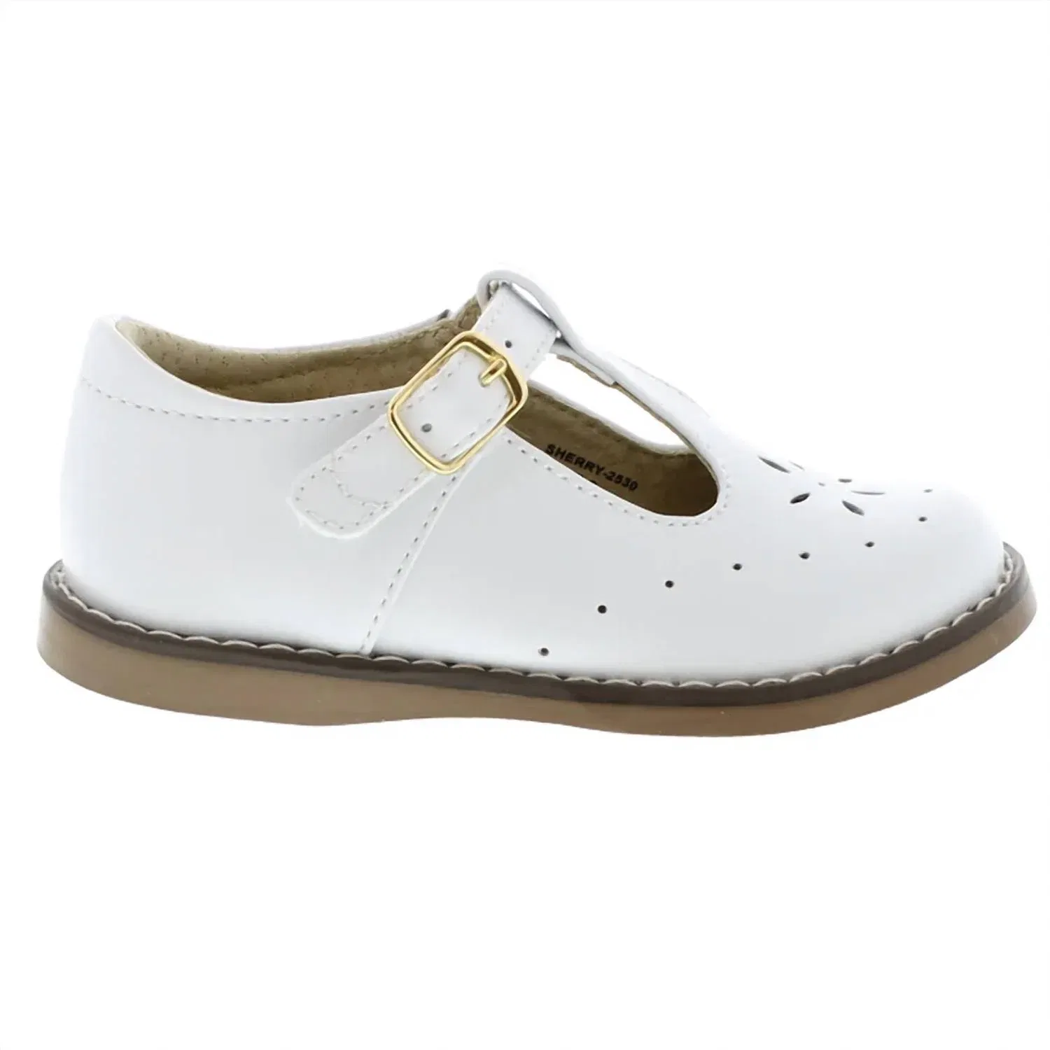 Детские туфли Мэри Джейн для девочек на пряжке T-Bar из кожи Sherry Footmates, White — фото 2