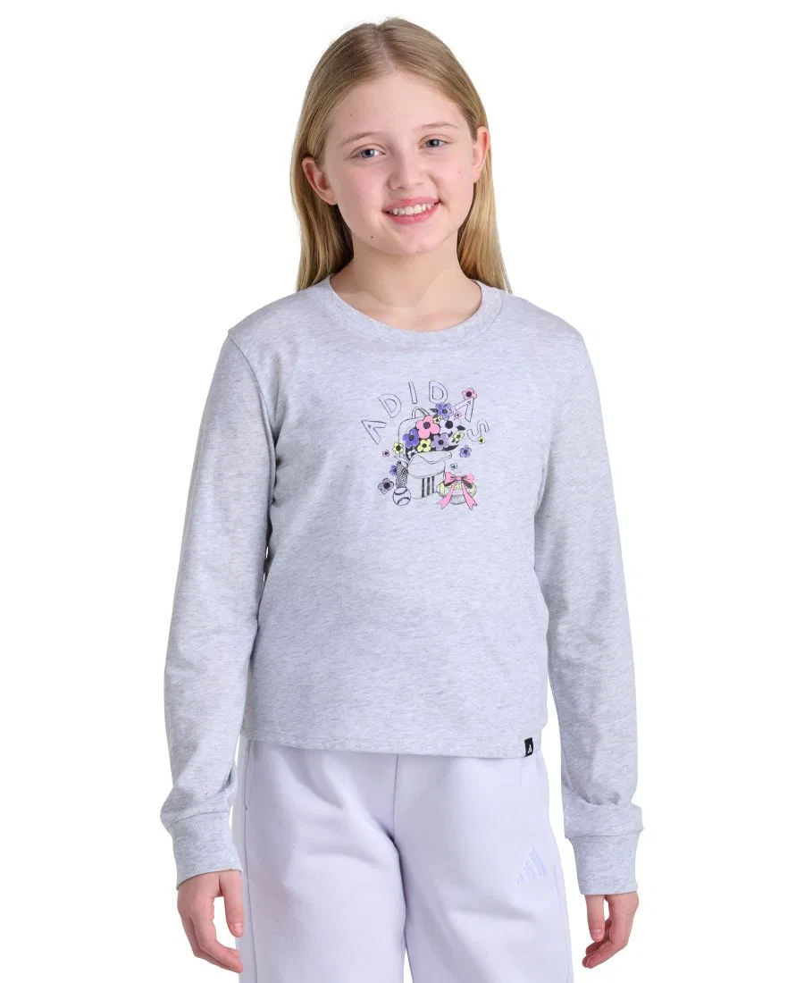 Детская футболка с длинным рукавом с принтом adidas, Light Gray Heather