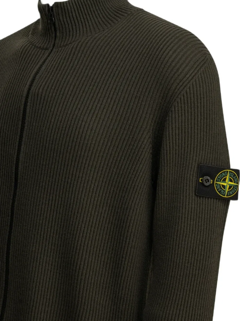 Вязаный кардиган на молнии в рубчик Stone Island, серый — фото 3