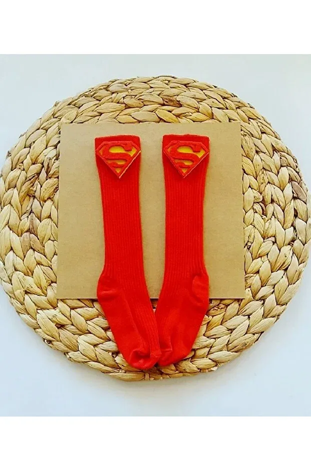 Детские носки для мальчиков с принтом Superman Felt Decorated Knee Socks Panowill Design, Red