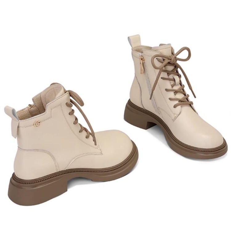 JESSICA SOPHIA Короткие женские мартинсы бежевые на каблуке 3 см, цвет Beige — фото 3