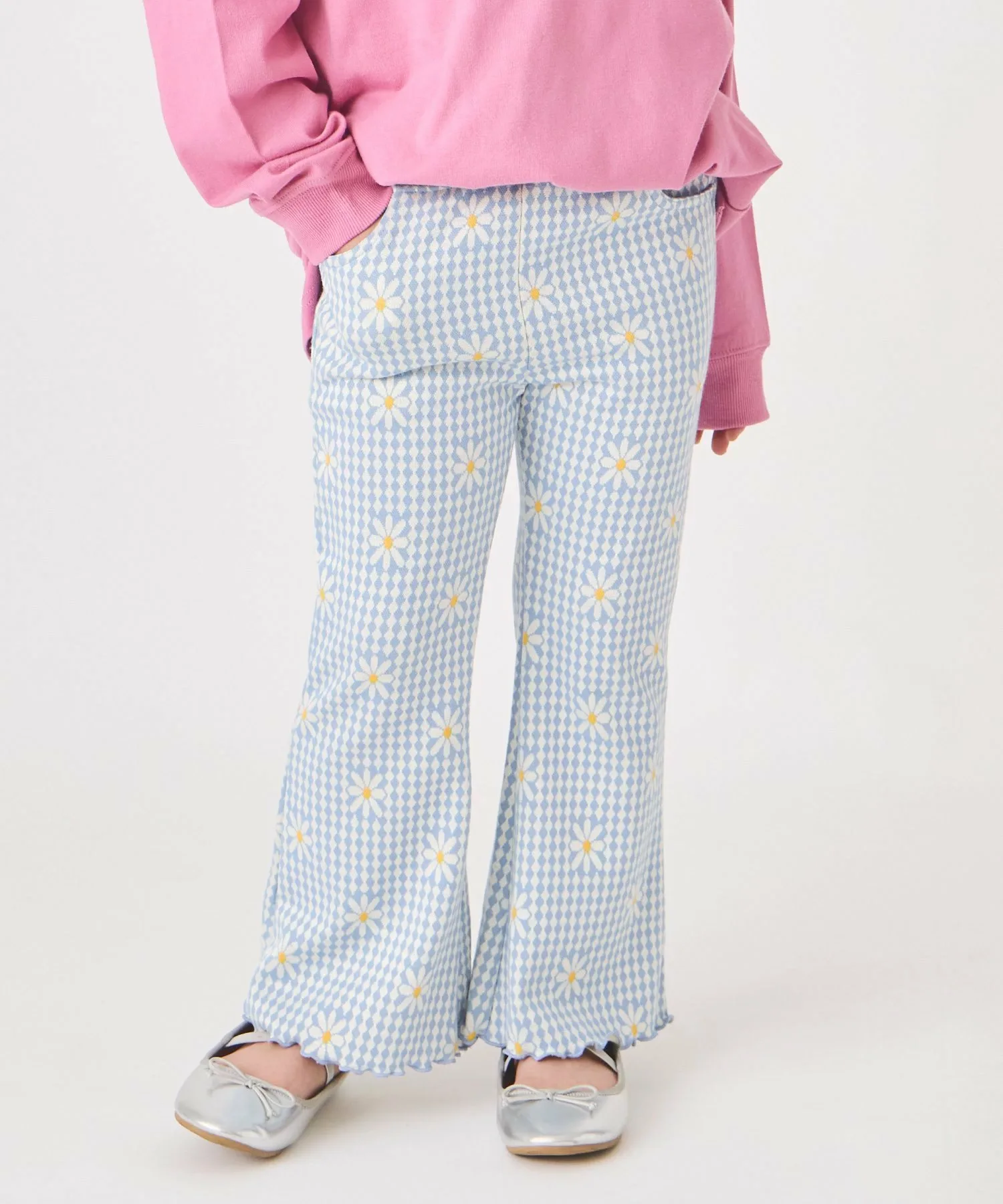 Расклешенные брюки из жаккардовой ткани по всей поверхности Ever Closet, Daisy Blue