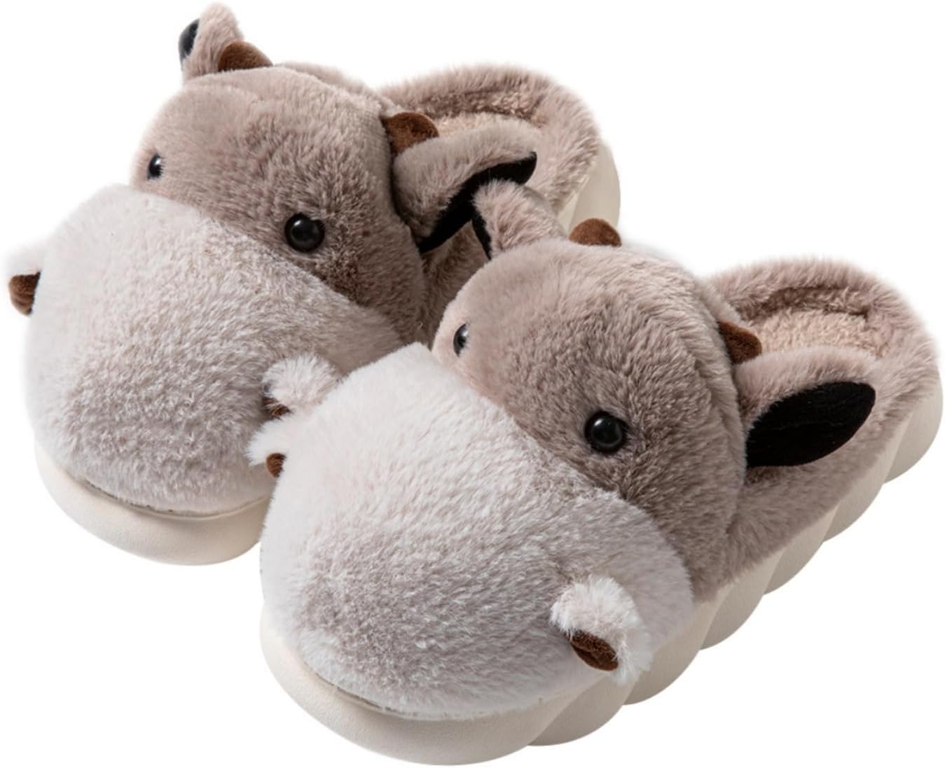 

Мужские и женские хлопковые тапочки JINGHUIYAOXI, зимние плюшевые теплые противоскользящие тапочки с животными, подарки на праздники, коричневый