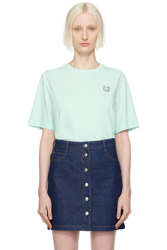 

Футболка Comfort с яркой зеленой нашивкой в ​​виде головы лисы Maison Kitsuné