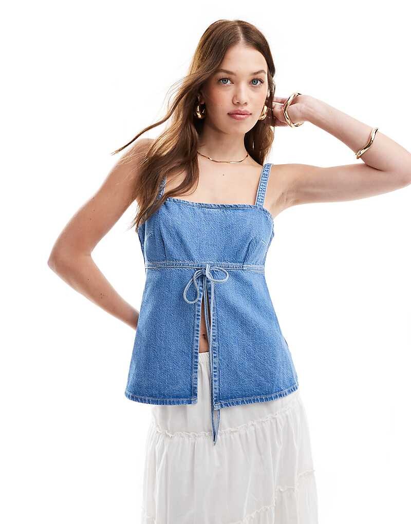 

Голубой джинсовый топ с разрезом спереди ASOS DESIGN