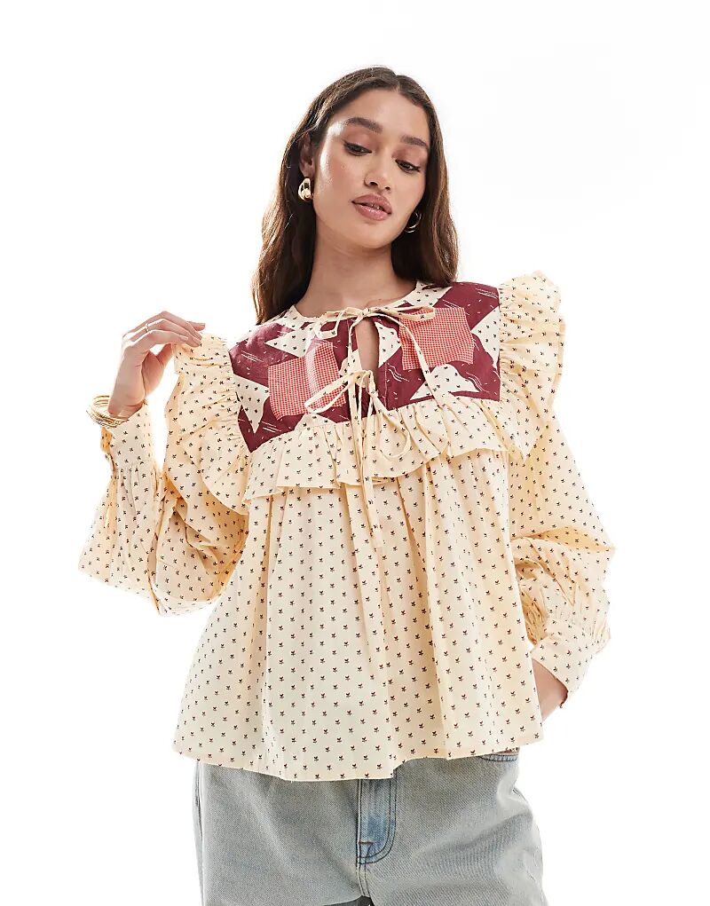 

Лонгслив ASOS DESIGN с длинными рукавами, завязкой спереди и стеганой отделкой