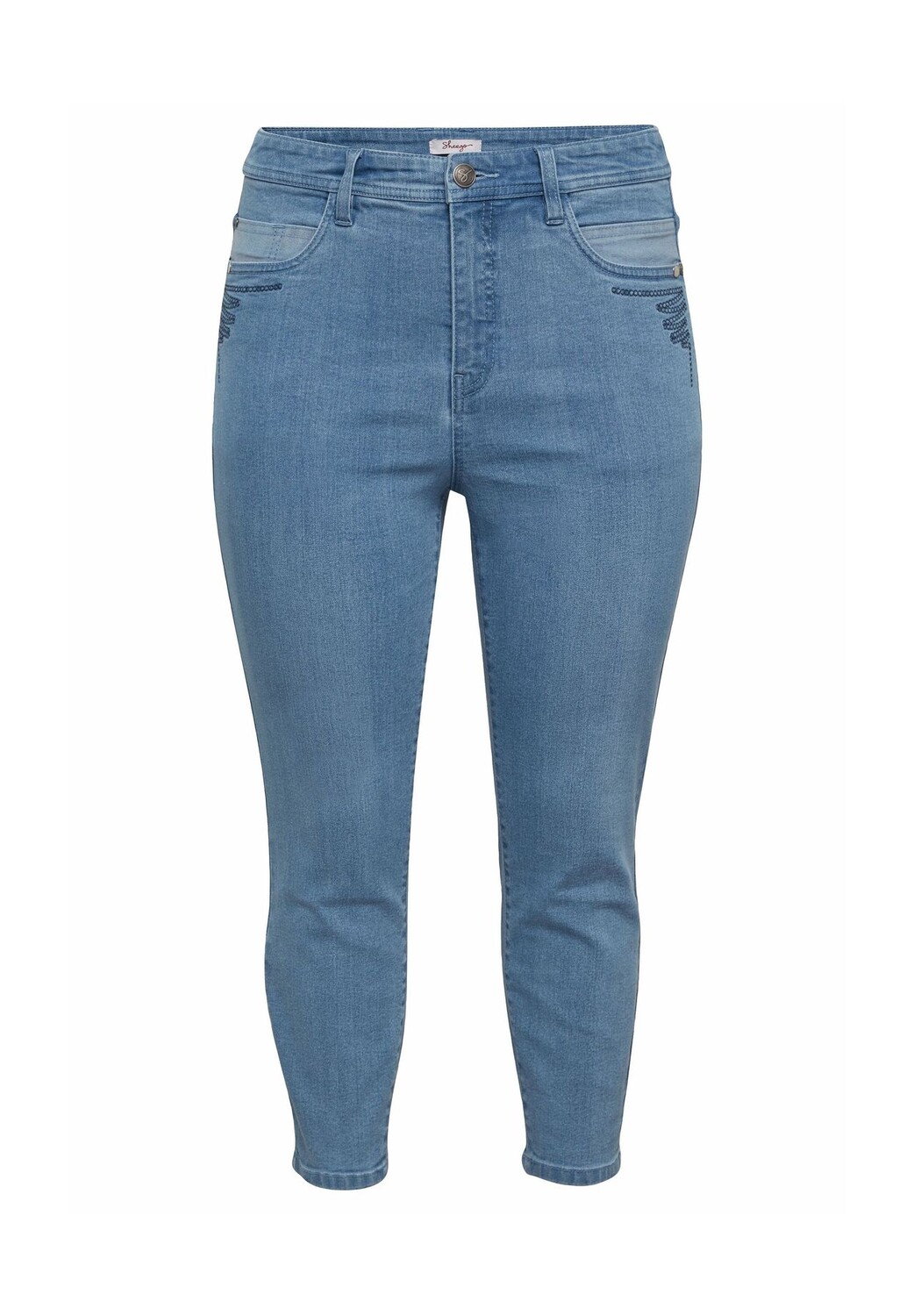 

Джинсы длиной 7/8 с вышивкой спереди sheego, цвет Light Blue Used Denim