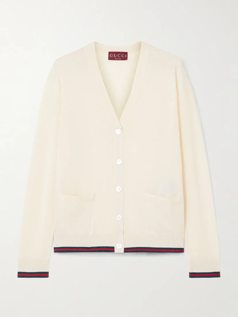 Кашемировый и шелковый кардиган GUCCI, белый
