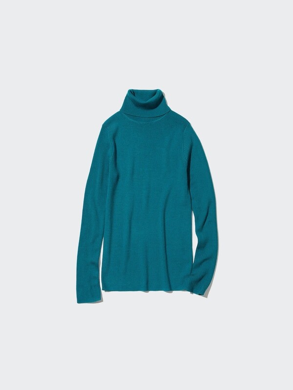 

Джемпер с высоким воротом из мериноса в рубчик Uniqlo, зеленый