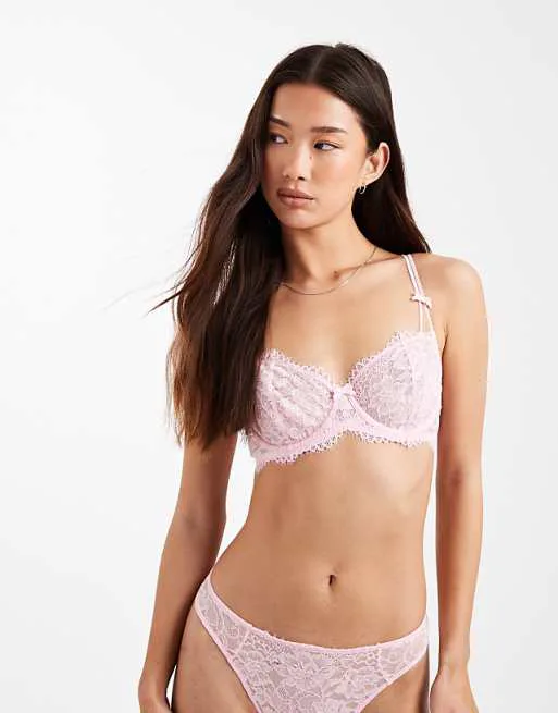 

Светло-розовый кружевной бюстгальтер-балконет без подкладок на косточках Lindex