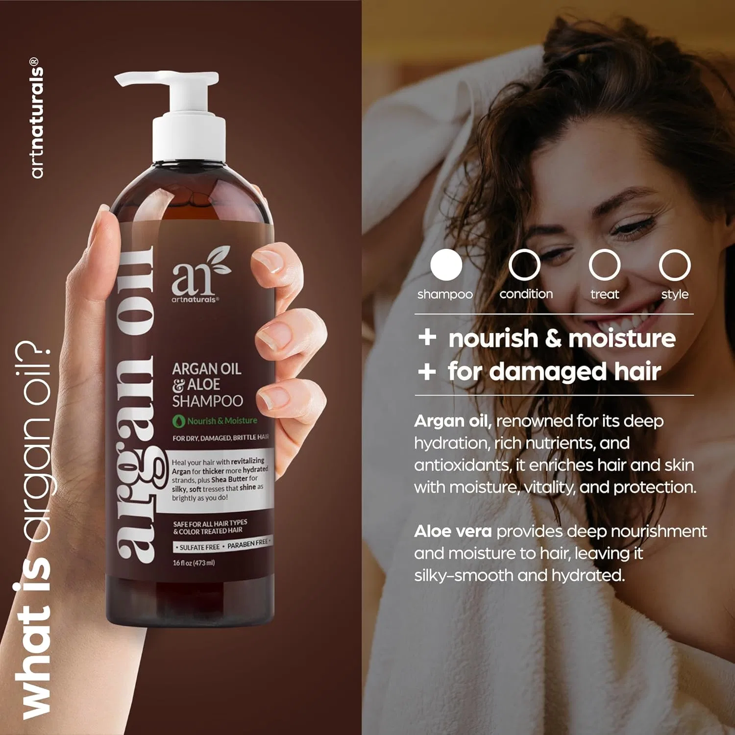 Восстанавливающий шампунь с аргановым маслом от Artnaturals, 473 мл Artnaturals — фото 2