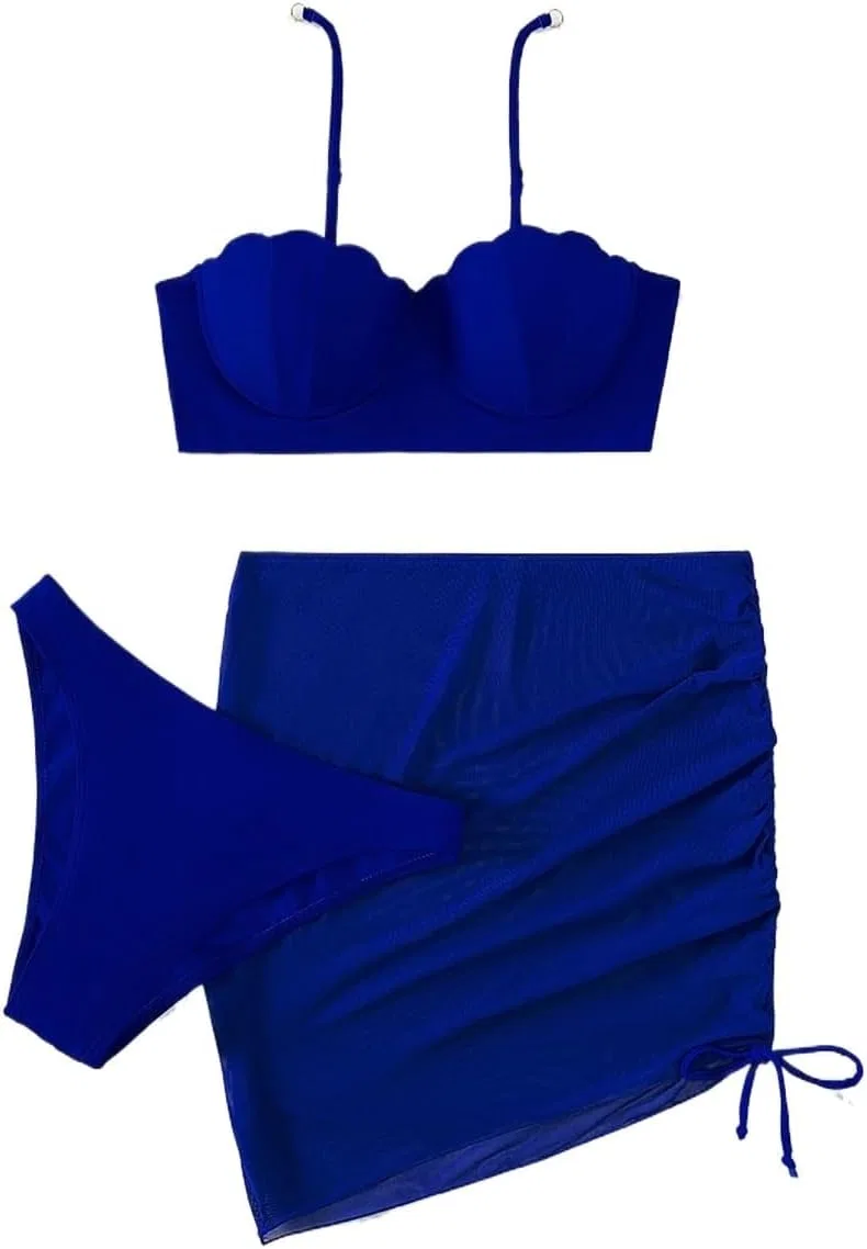 Женский бикини-комплект с завязками и воланами Push Up, Royal Blue