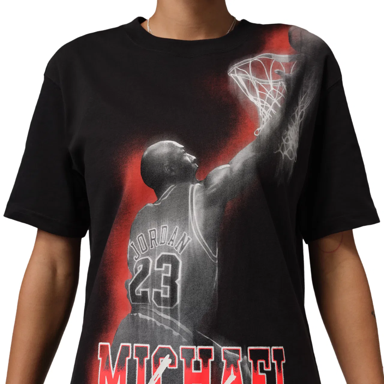 Футболка женская Jordan SPT DF SS GFX TEE HTG, цвет Black/Infrared — фото 3