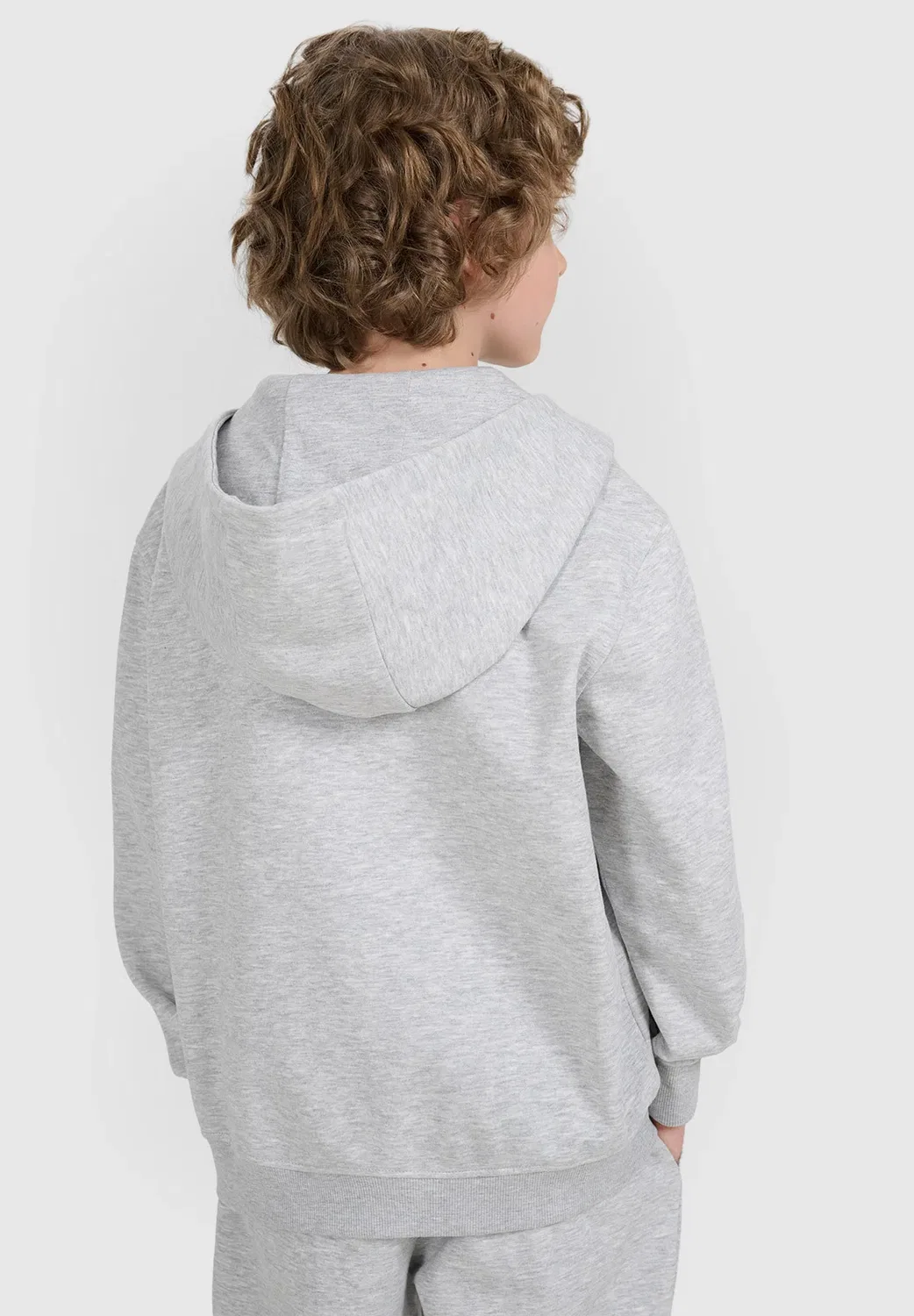 Bluza dresowa rozpinana z kapturem chłopięca - szara 122 (6-7 лат) - толстовка на молнии 4F, Grey Melange — фото 3