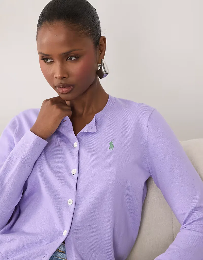 Кардиган из тонкой вязки с логотипом Polo Ralph Lauren, лавандового — фото 4