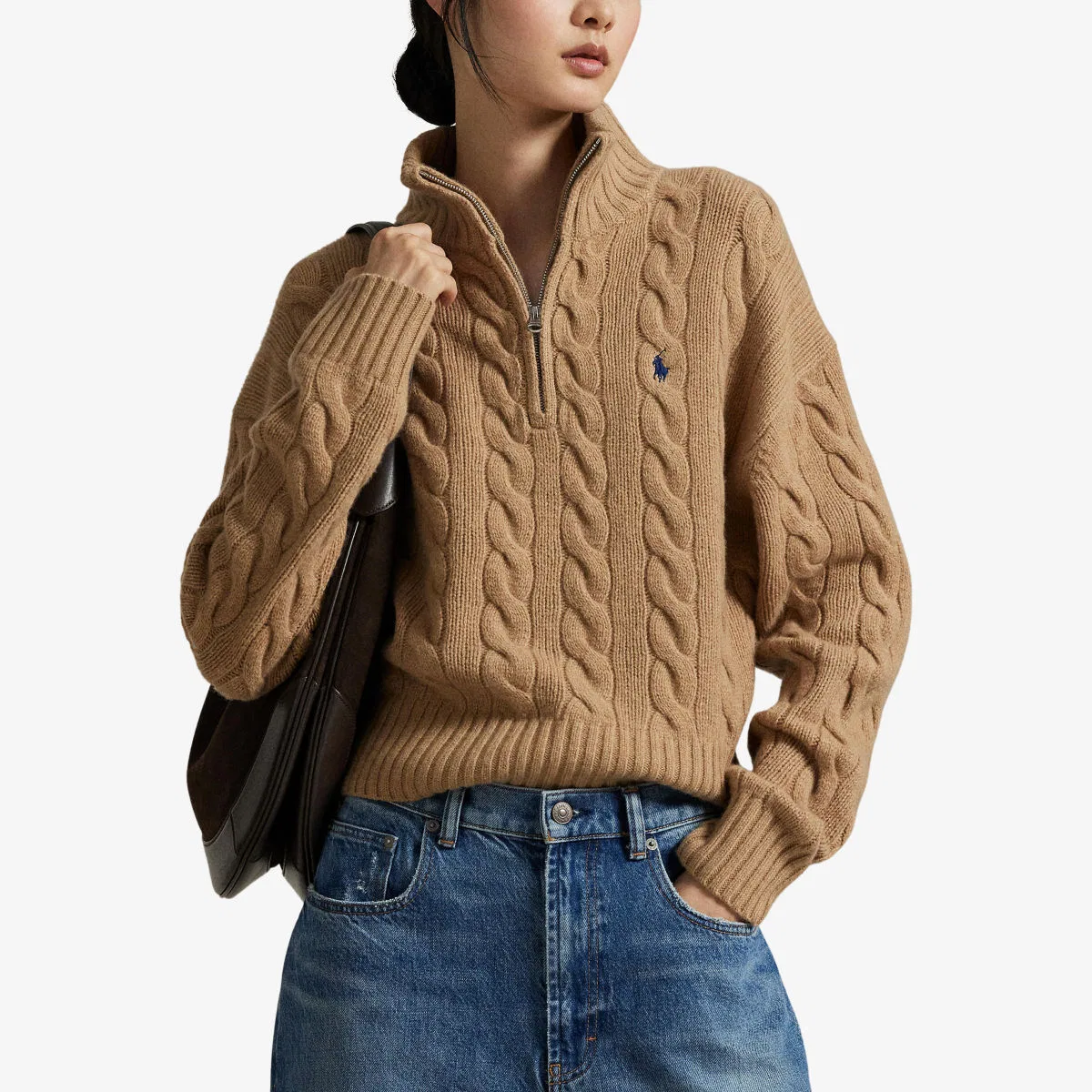 Свитер крупной вязки из шерсти и кашемира с вышивкой логотипа бренда Polo Ralph Lauren — фото 3