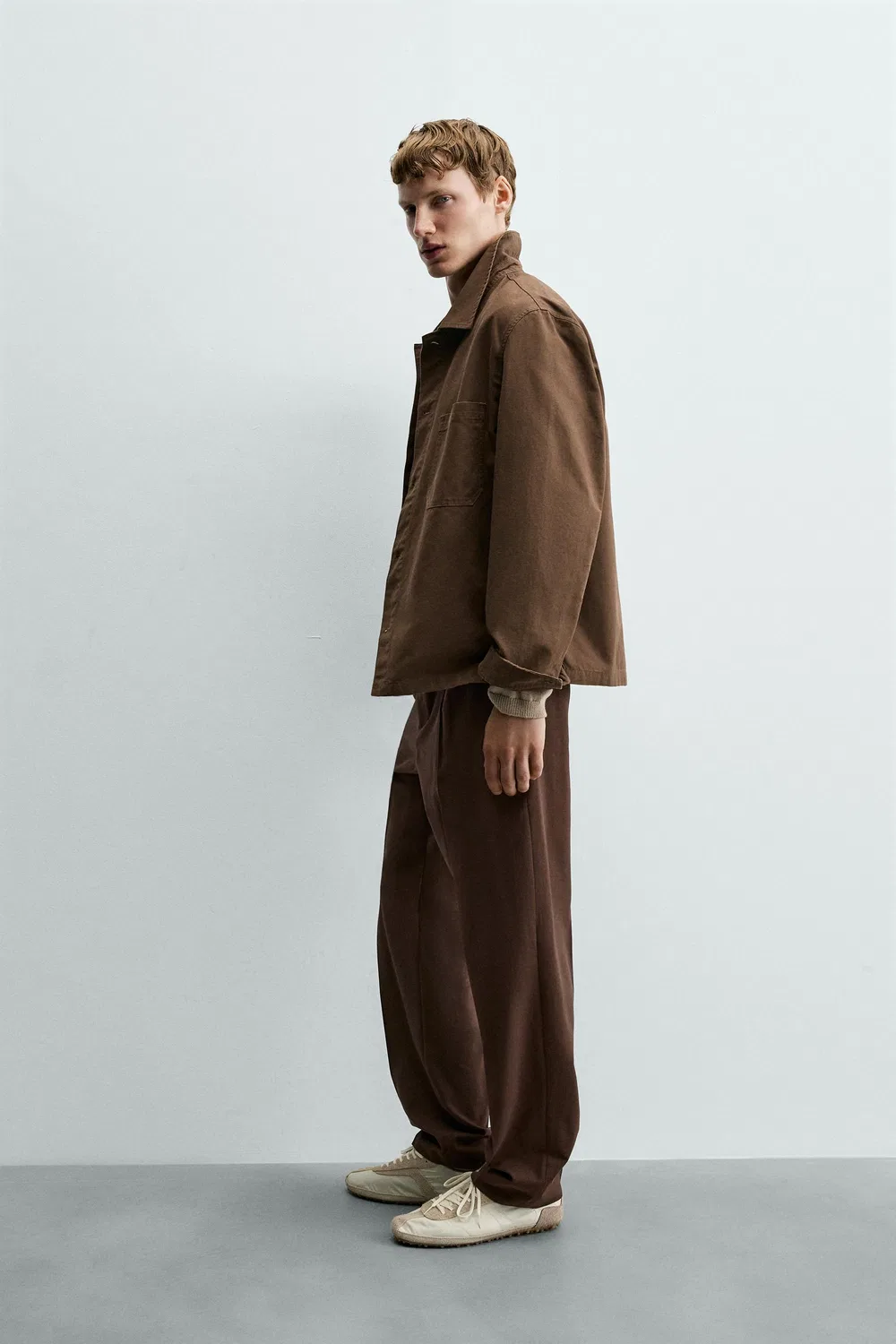 Холщовая рубашка стандартного кроя ZARA, Brown — фото 4