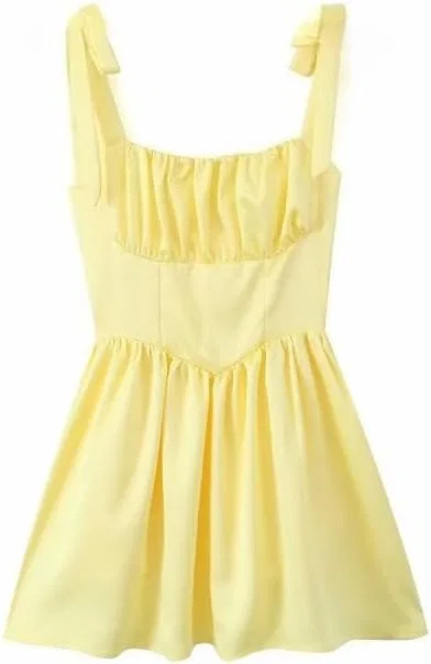 Женское элегантное платье миди с завышенной талией, Yellow