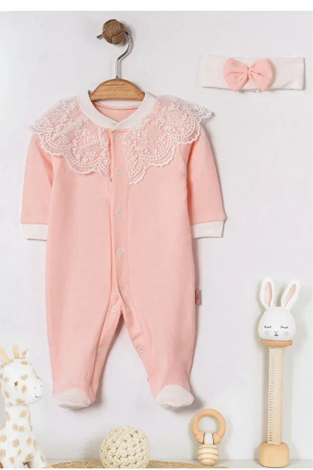Детский комплект боди-комбинезонов для новорожденных хлопковый Bamoola, Lace Salmon