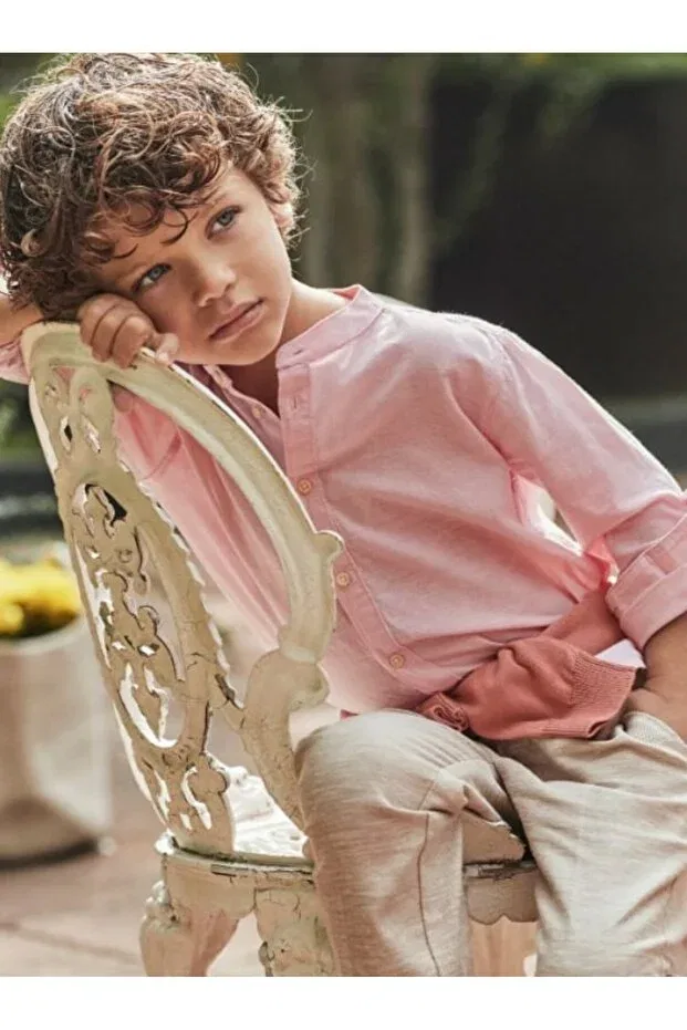 Детская рубашка для мальчиков с длинным рукавом Mandarin Collar Shirt Mayoral, Pink — фото 4
