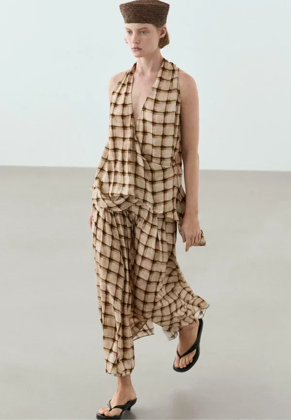 Юбка длинная Checked Maxi skirt Massimo Dutti, коричневый — фото 2