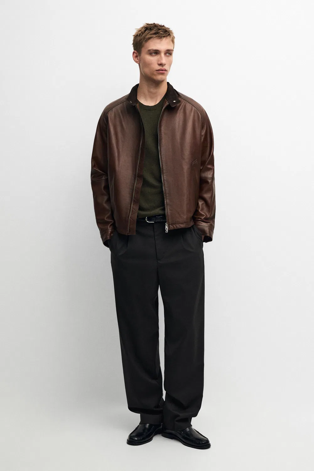 Куртка Massimo Dutti, кожаная, коричневая