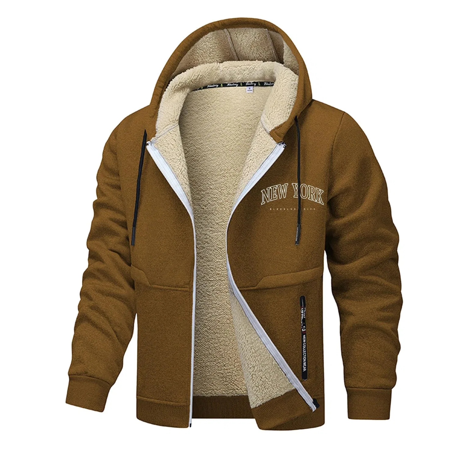 Мужская куртка из флиса с принтом Letter Print, 2-khaki