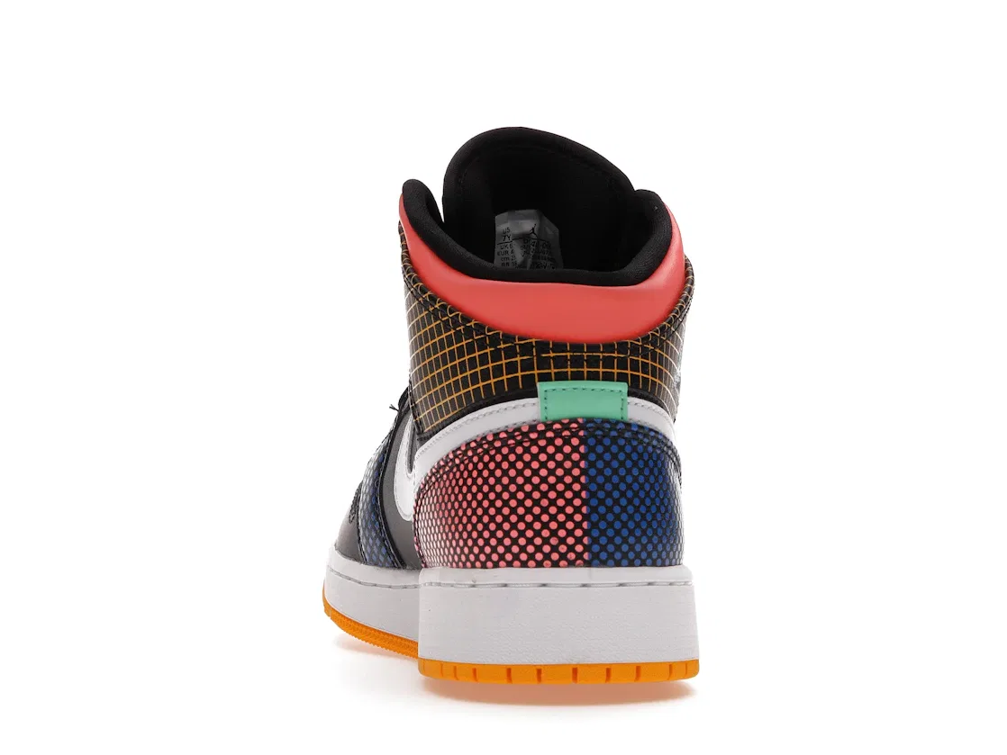 Детские кроссовки с многоцветным сетчатым принтом Jordan 1 Mid, Black/Game Royal/Green Glow/White — фото 4