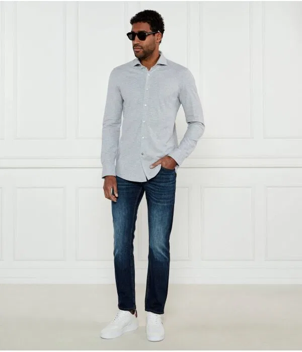 Мужская рубашка slim fit с принтом P-Hank-Spread-243 BOSS, серый — фото 2