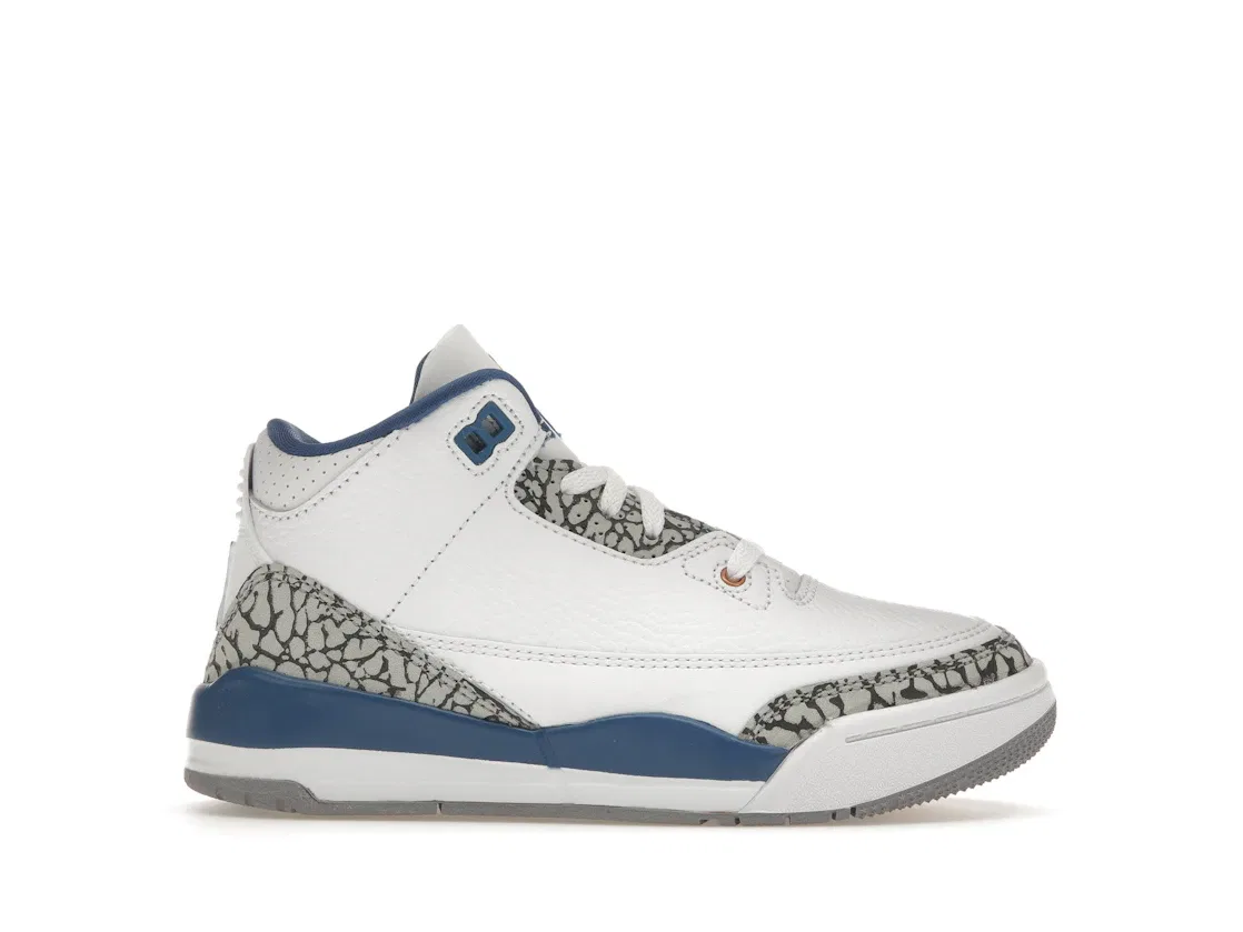 Детские кроссовки для мальчиков высокие с принтом Jordan 3 Retro Jordan, White/Metallic Copper/True Blue/Cement Grey