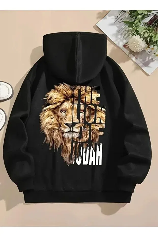 Детское худи для девочек хлопковое Lion Printed Cotton Kids Sweatshirt Baxia, Black1